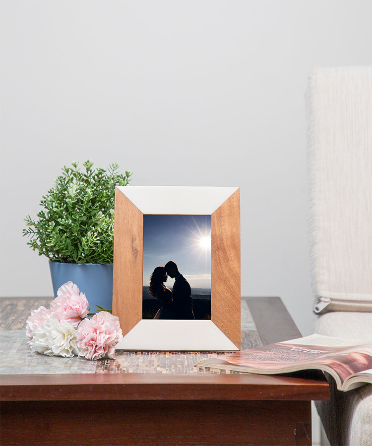 Half Wood Half White Marble Handcrafted Photoframe