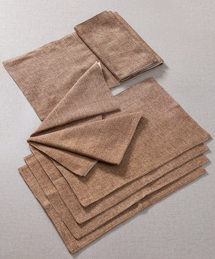 Light Brown Jute Set of 6 Table Mats with 1 Jute Runner