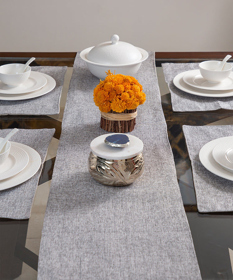 Grey Jute Set of 6 Table Mats with 1 Jute Runner