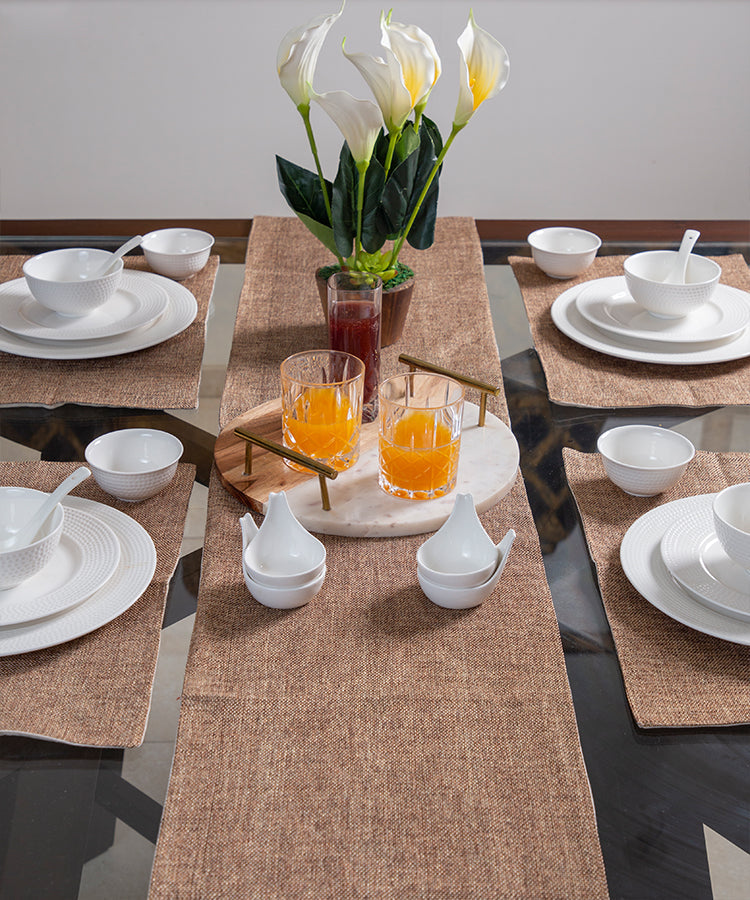 Light Brown Jute Set of 6 Table Mats with 1 Jute Runner