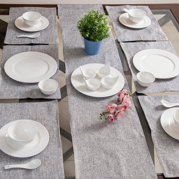 Grey Jute Set of 6 Table Mats with 1 Jute Runner