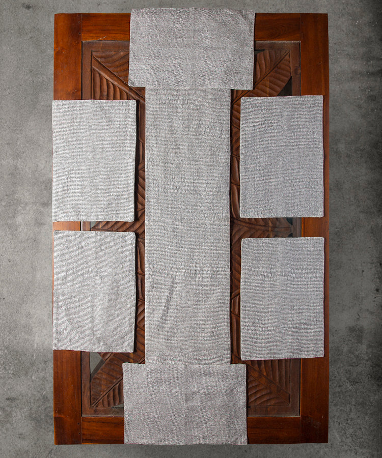 Grey Jute Set of 6 Table Mats with 1 Jute Runner