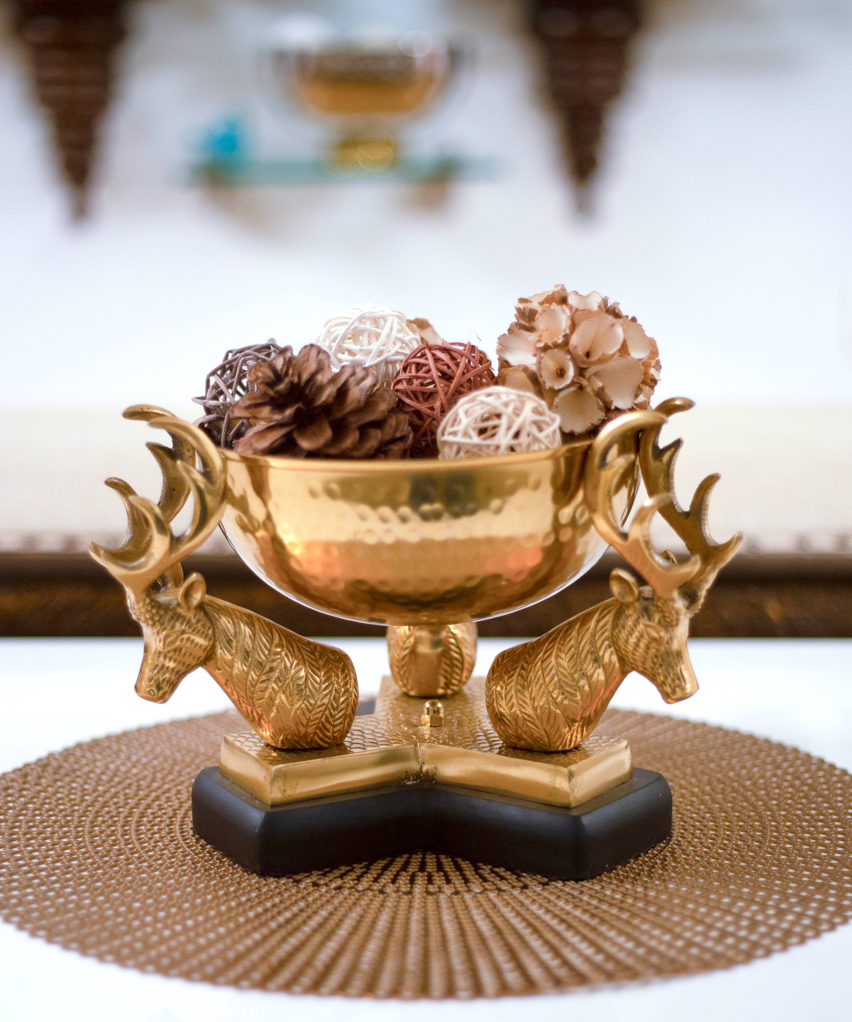 Brass Bowl On Deer Horns