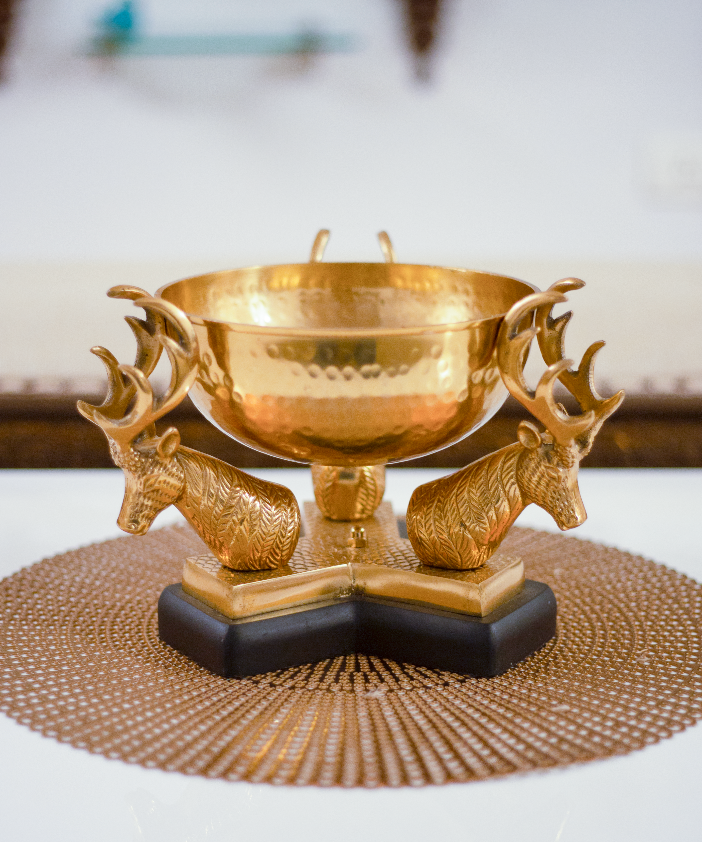 Brass Bowl On Deer Horns