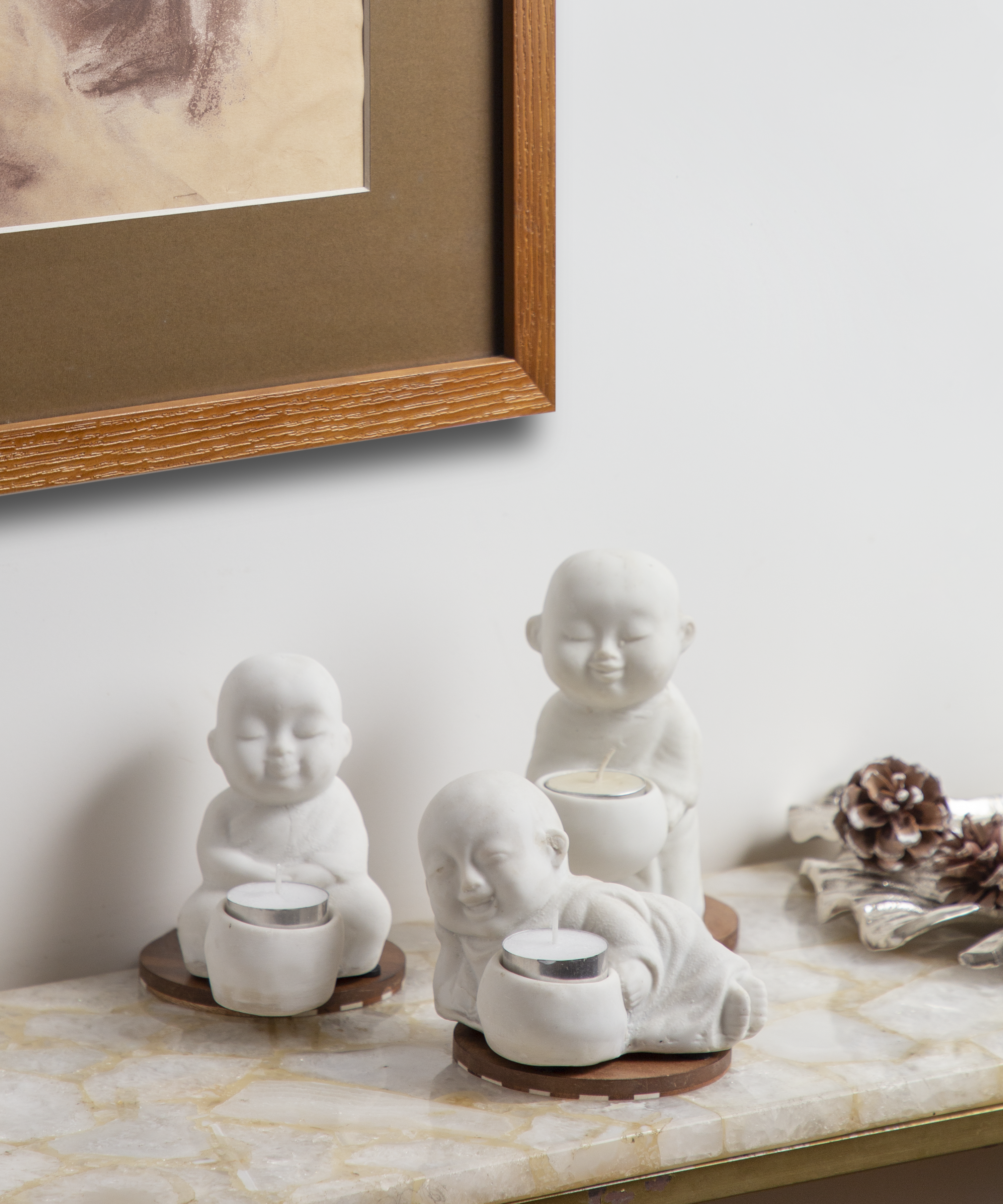 Joyful Baby Monk Decorative Candle Holders - Set of 3