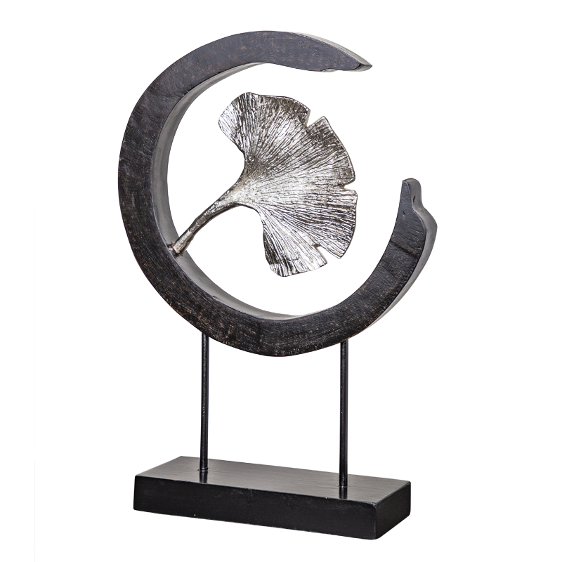 Silver Ginkgo Leaf in Black Arch Mounted on Stand