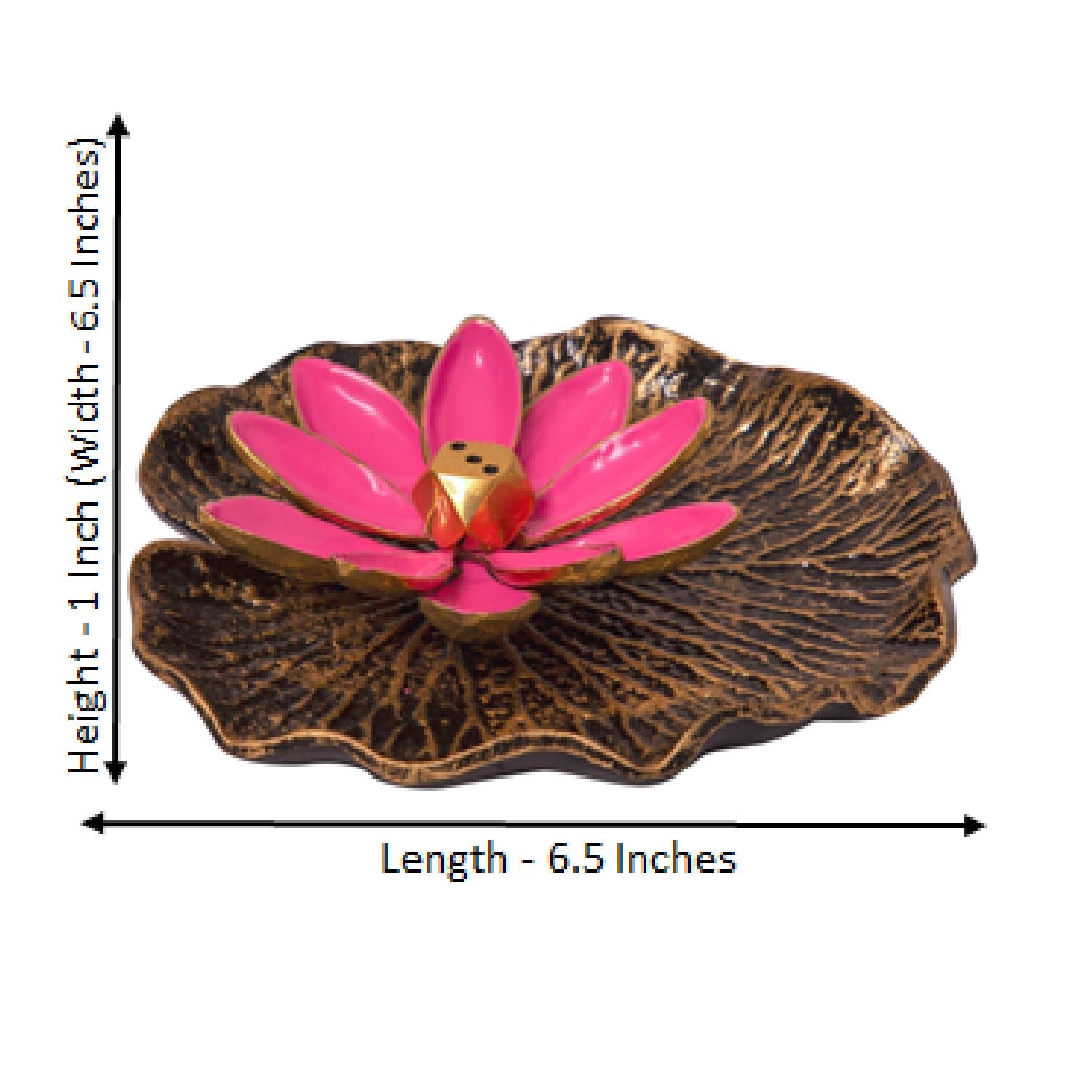 Pink Enamel Brass Lotus On Leaf Incense Holder