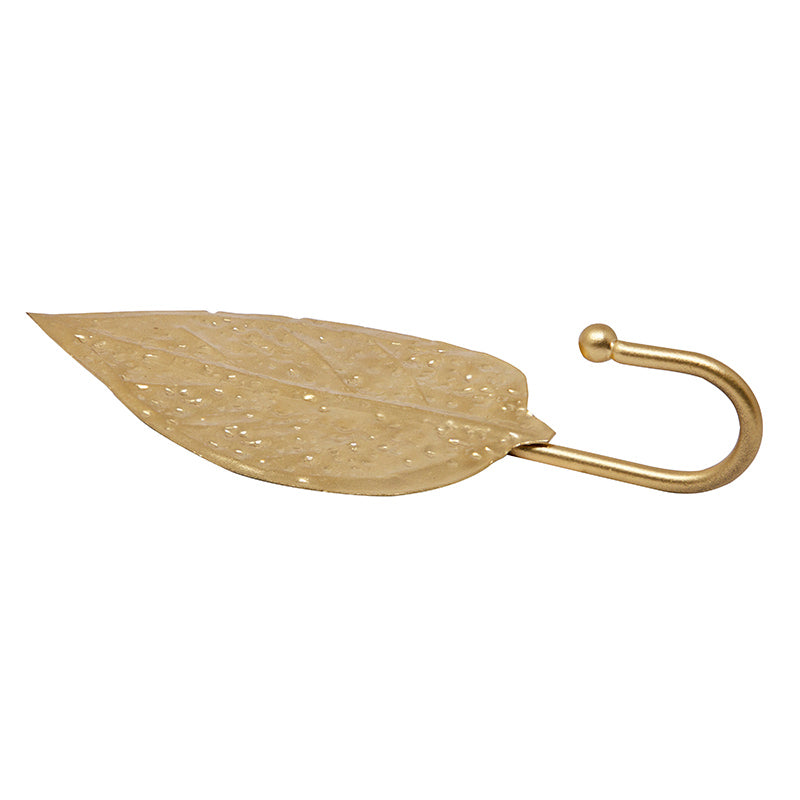 Two Leaf Multipurpose Metal Hooks in Gold Finish With Texture - Set of 2