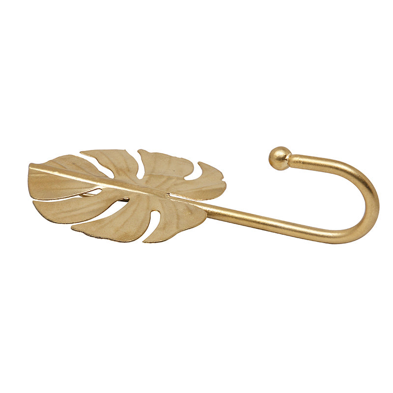 Two Leaf Multipurpose Metal Hooks in Gold Finish With Texture - Set of 2