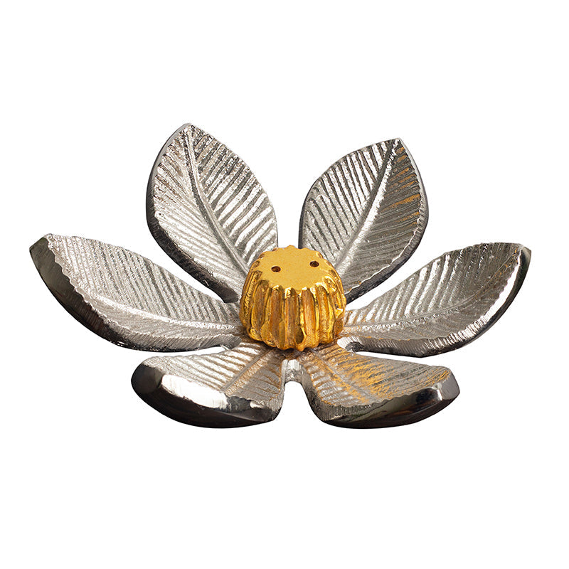 Silver Flower with Gold Center Incense Holder