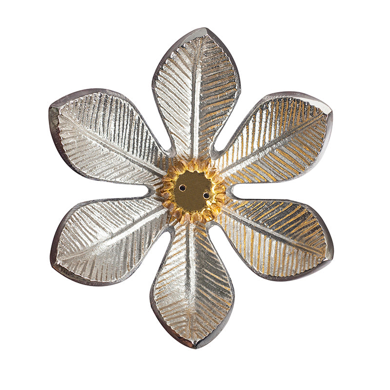 Silver Flower with Gold Center Incense Holder