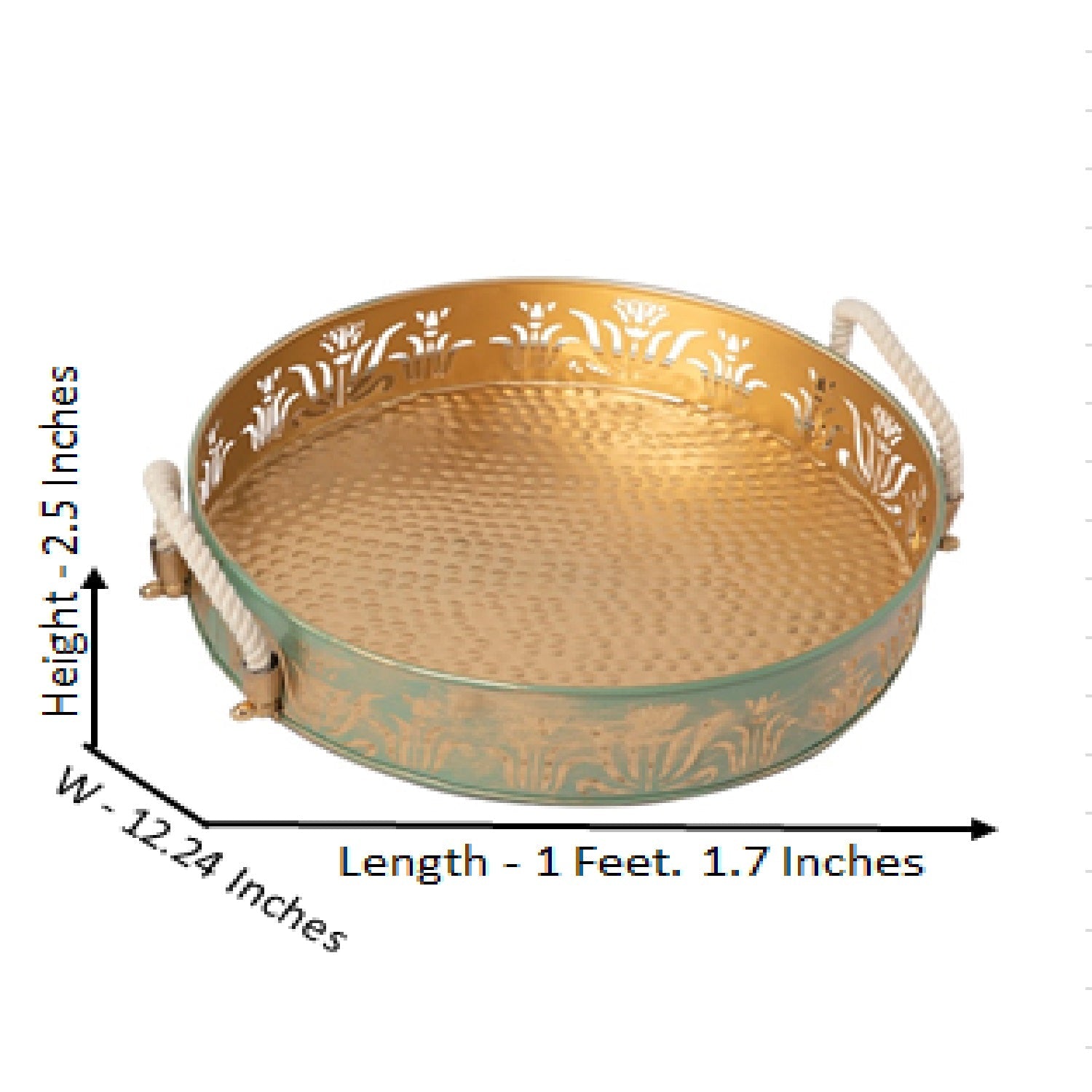 Green & Gold Round Lotus Trays - Set Of 2