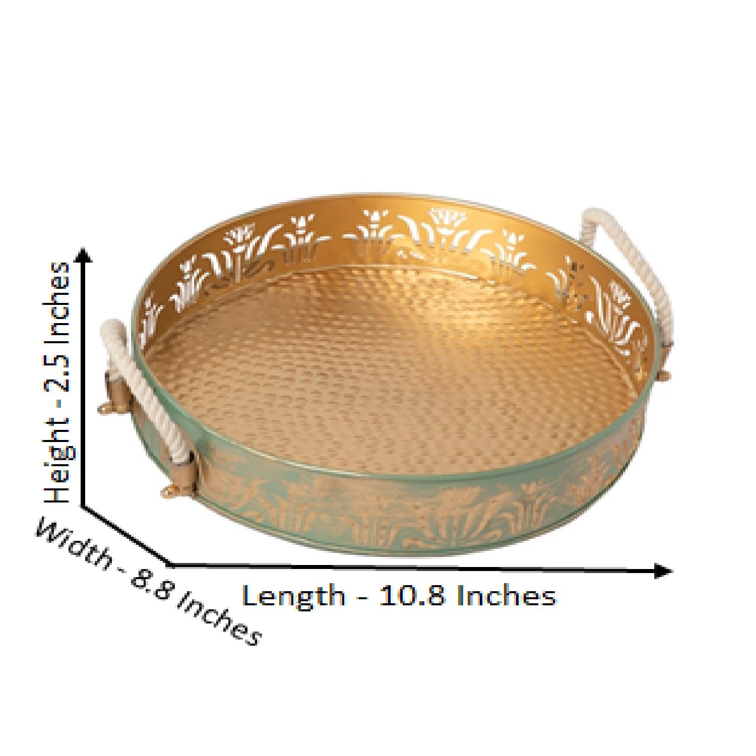 Green & Gold Round Lotus Trays - Set Of 2