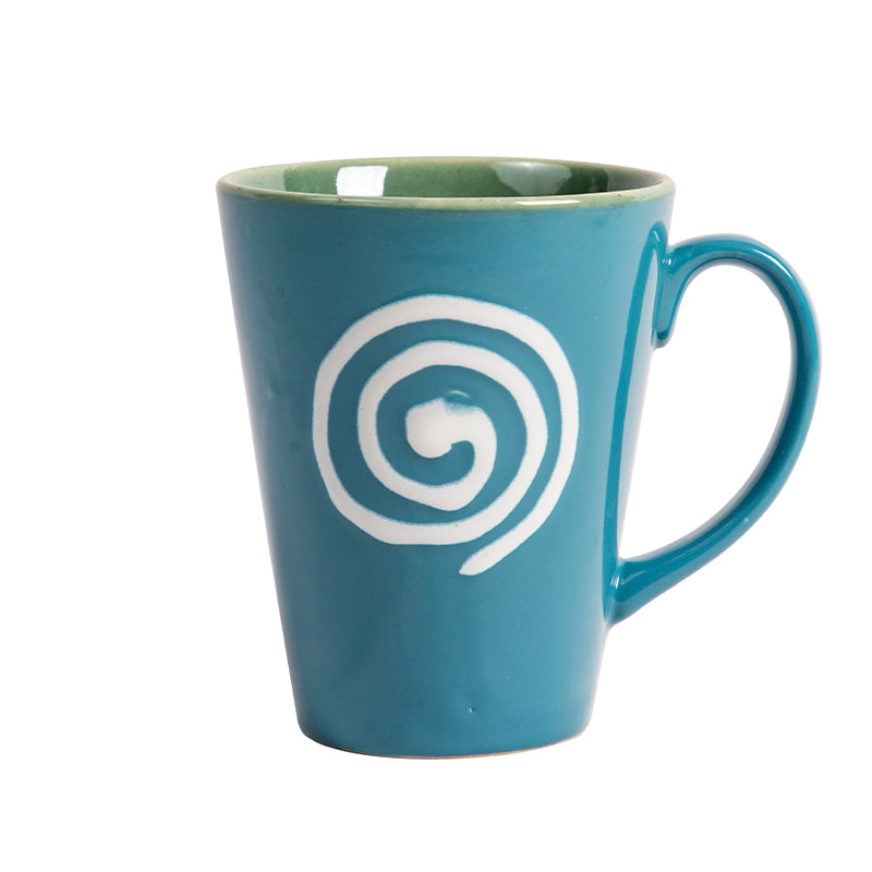 Studio Pottery Handpainted Infinity Design Dual Handglazed Aqua Blue and Green Ceramic Mug - (350 ML Microwave and Dishwasher Safe)