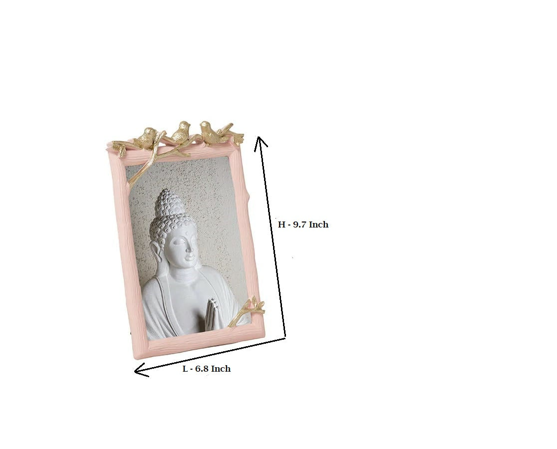 Champagne Gold Birds On Branch On Pink Photoframe Large