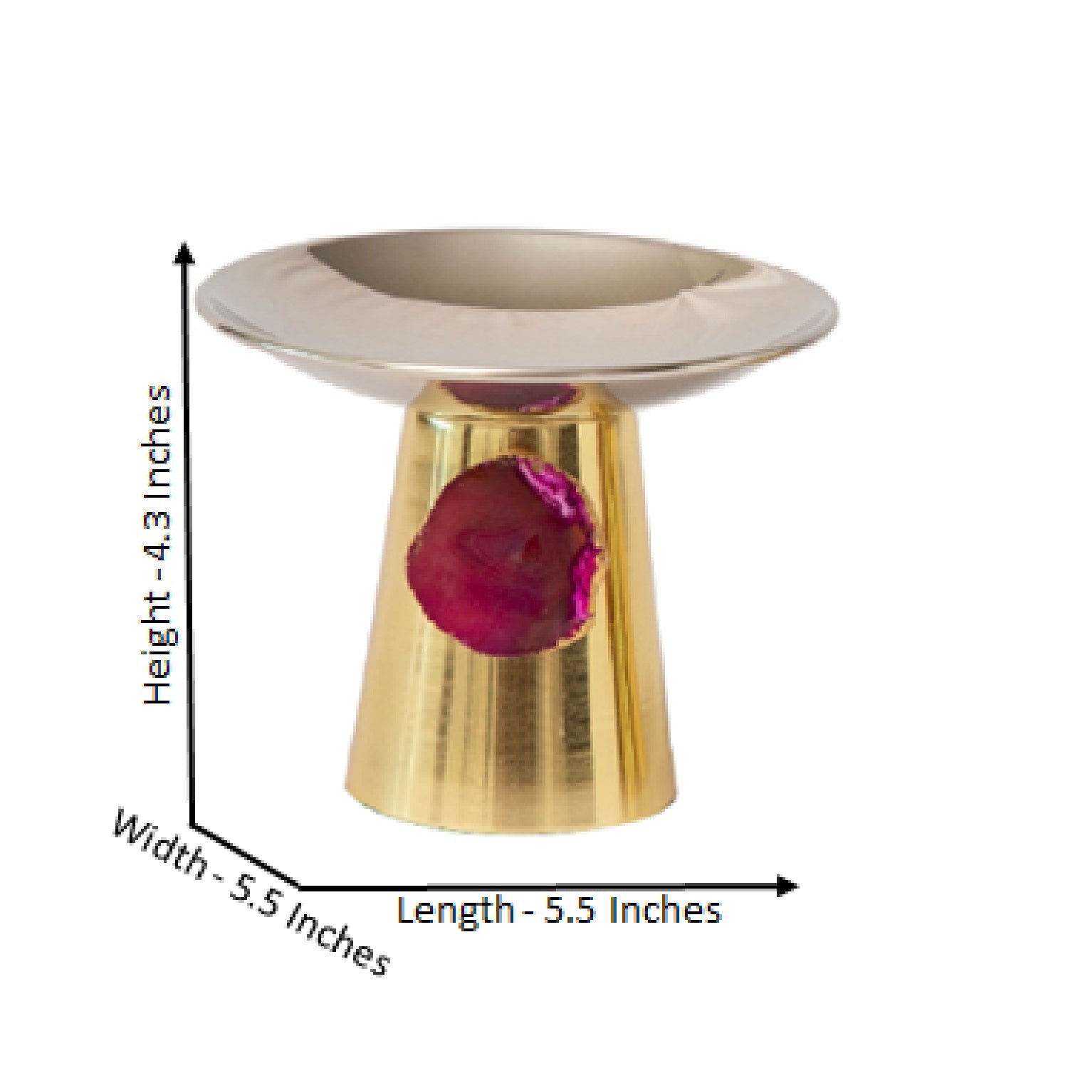 Stainless Steel Platters /Bowls With Pink Agate Stone -Set Of 2