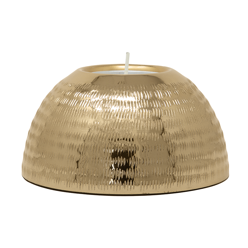 Dome Shaped Baarik Texture Tea Light Candle Holder Light Gold Finish