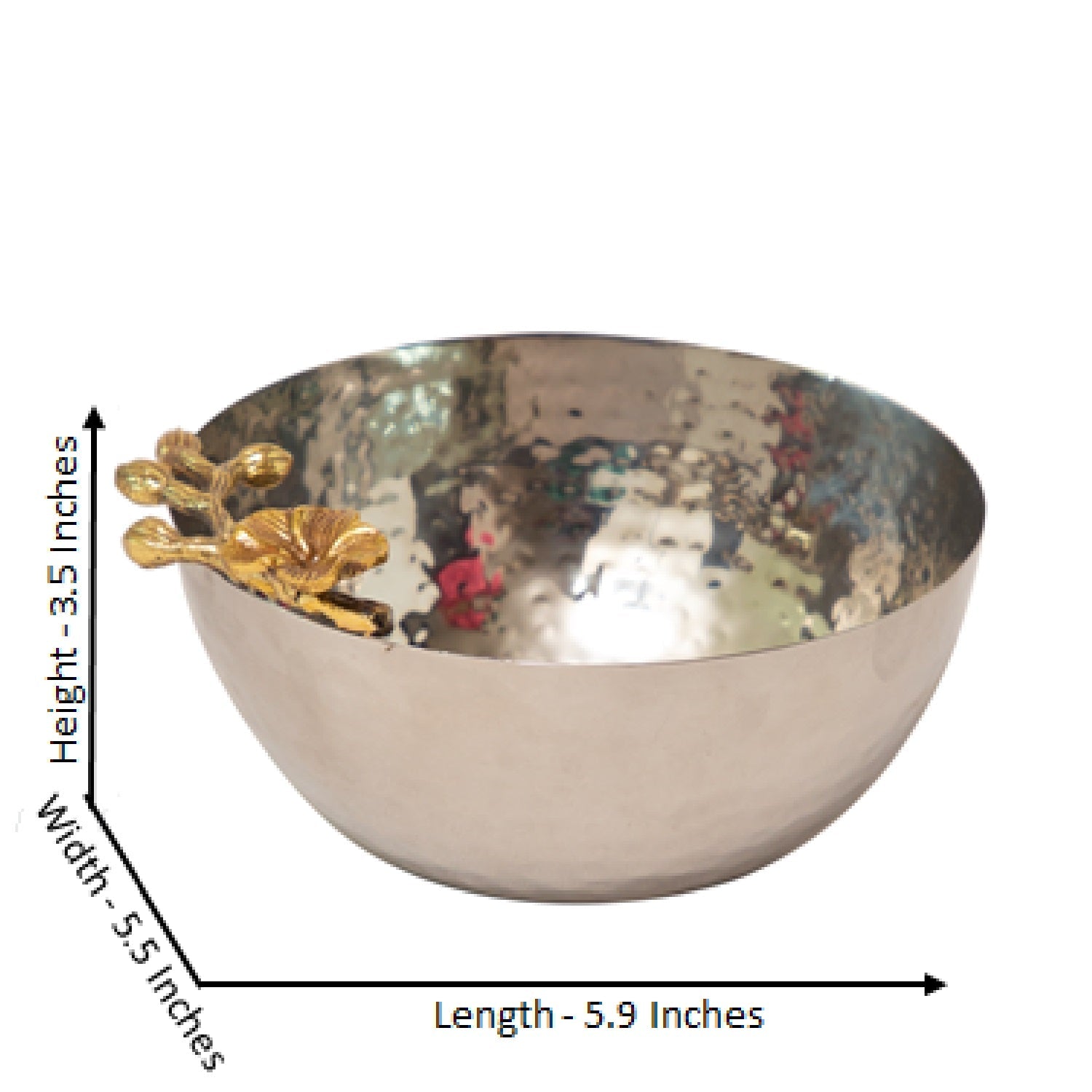 Silver Hammered Snack Bowl With Gold Flower With Stem On Edge