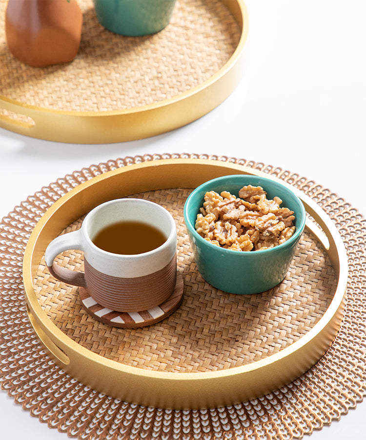 Round Weave Cane Serving Tray