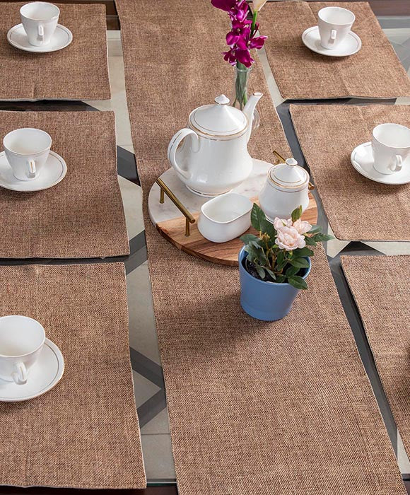 Light Brown Jute Set of 6 Table Mats with 1 Jute Runner