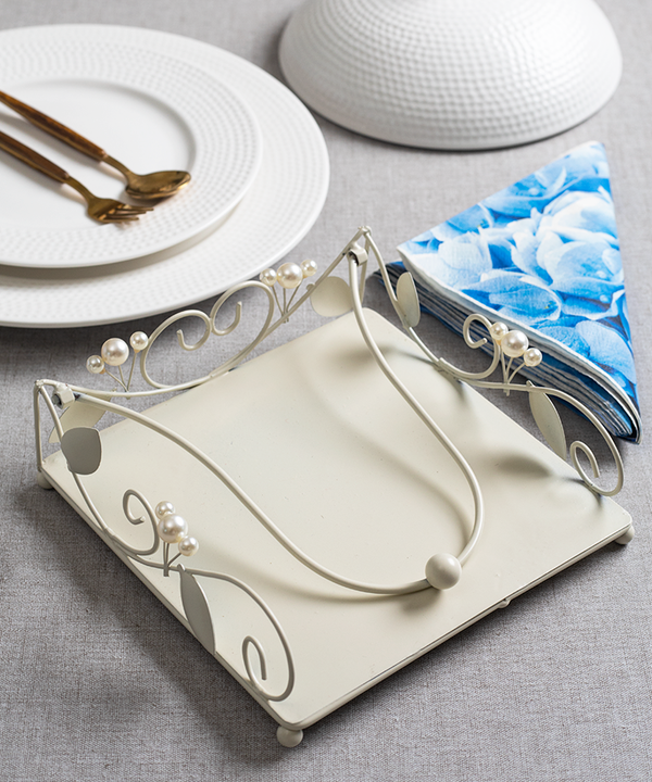 Pearl Drop and Leafy Nature Metal Napkin Holder