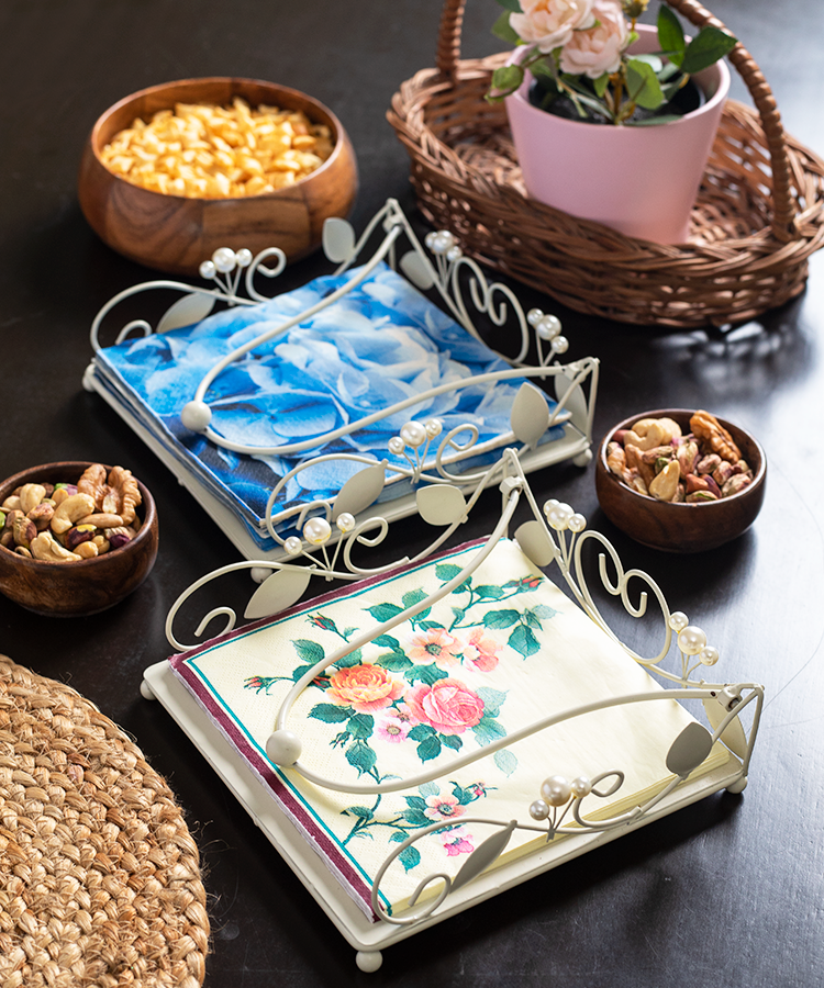 Pearl Drop and Leafy Nature Metal Napkin Holder