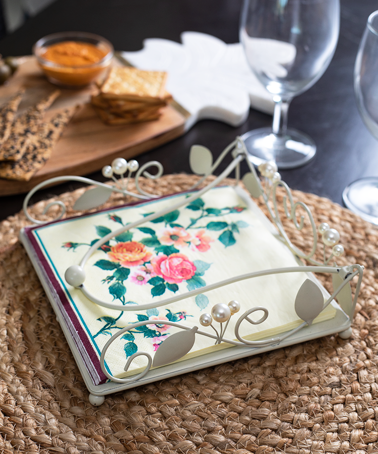 Pearl Drop and Leafy Nature Metal Napkin Holder