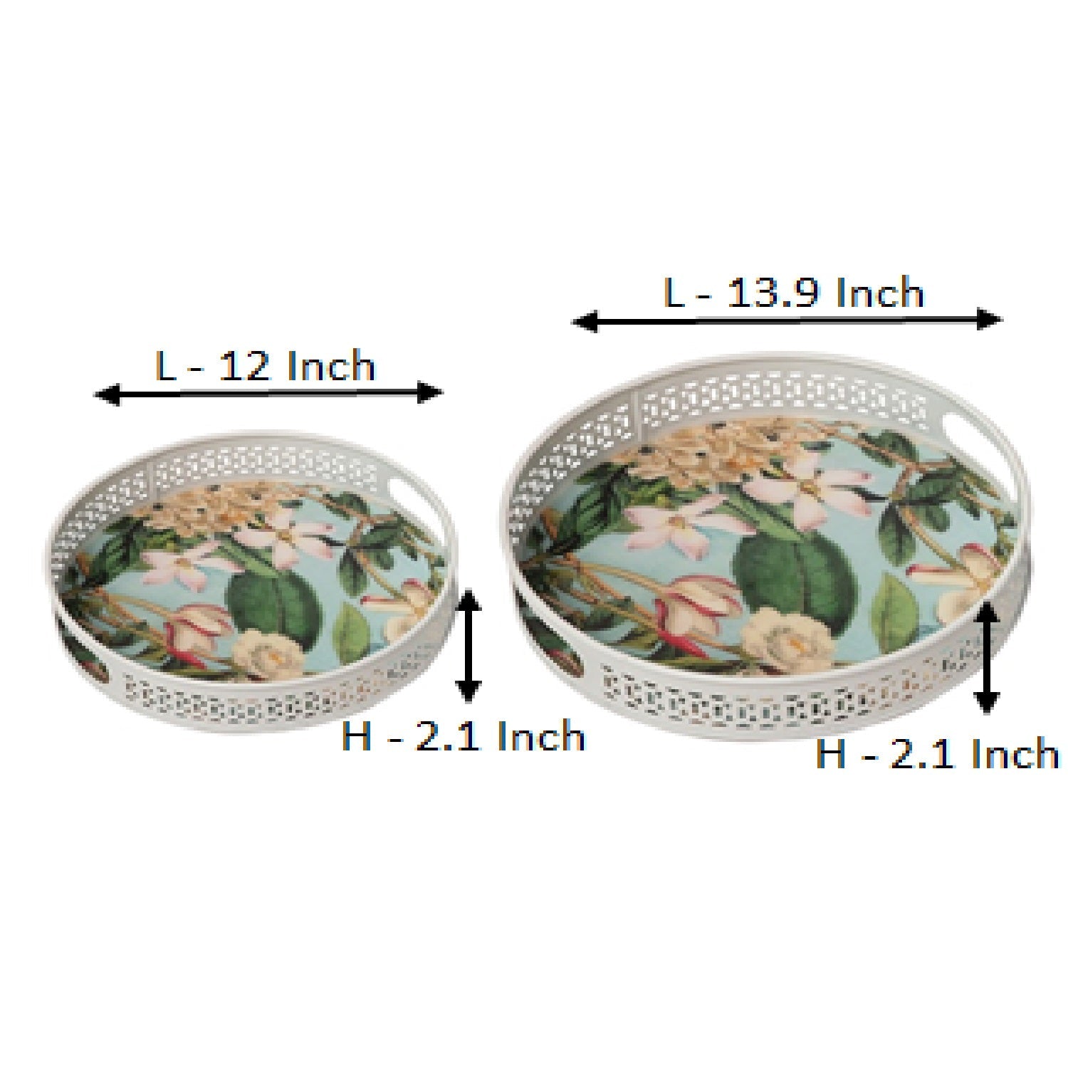 Tropical Floral White Metal Trays - Set Of 2