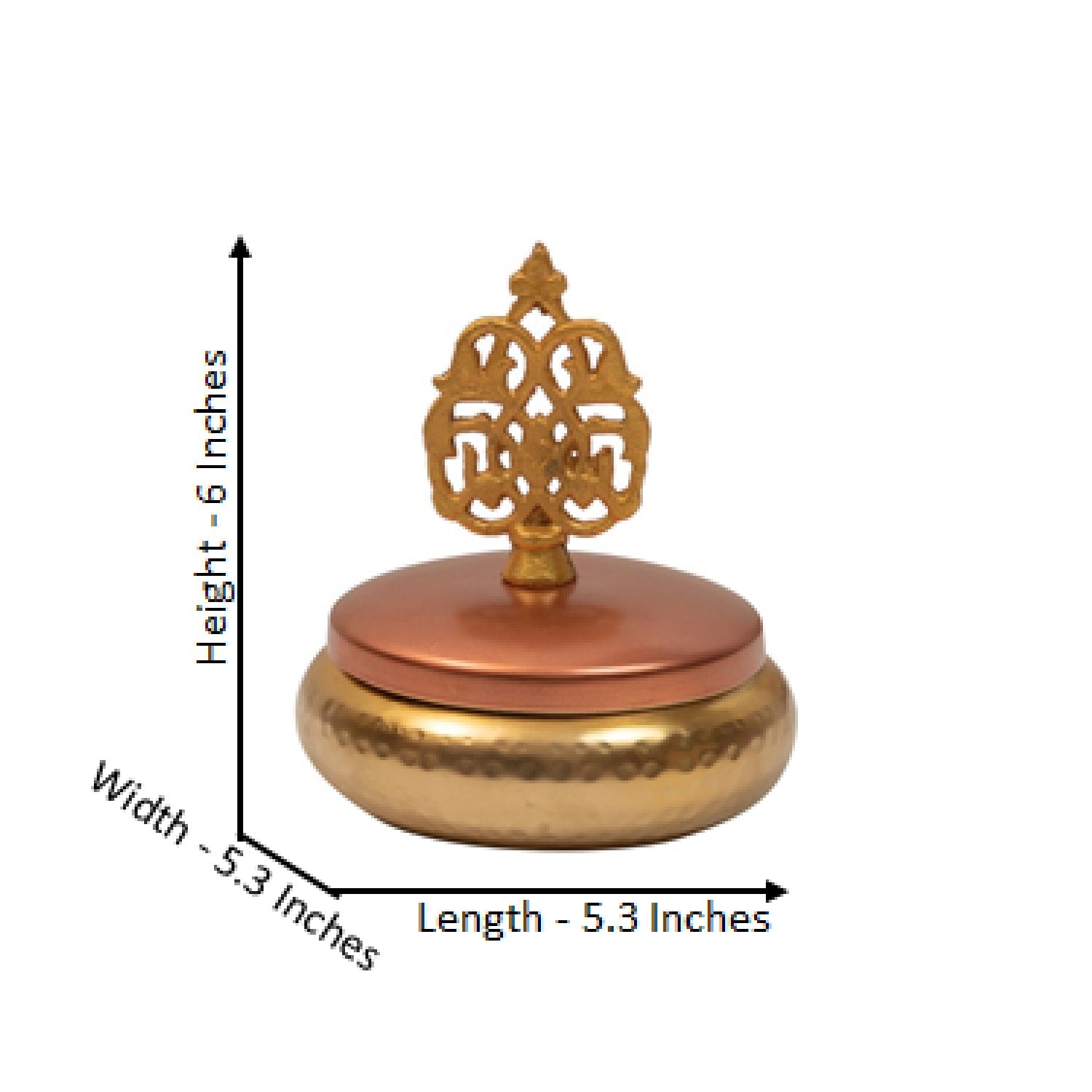 Multipurpose Box Jar Gold Textured With Copper Lid & Crown Embellishment