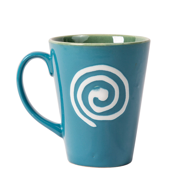 Studio Pottery Handpainted Infinity Design Dual Handglazed Aqua Blue and Green Ceramic Mug - (350 ML Microwave and Dishwasher Safe)