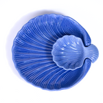 Ceramic Studio Pottery Ocean Blue Hand Glazed Shell Platter with Dip Bowl