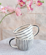 Horizontal and Vertical Black & White Handpainted And Glazed Ceramic Cups - Set of 2 Cups
