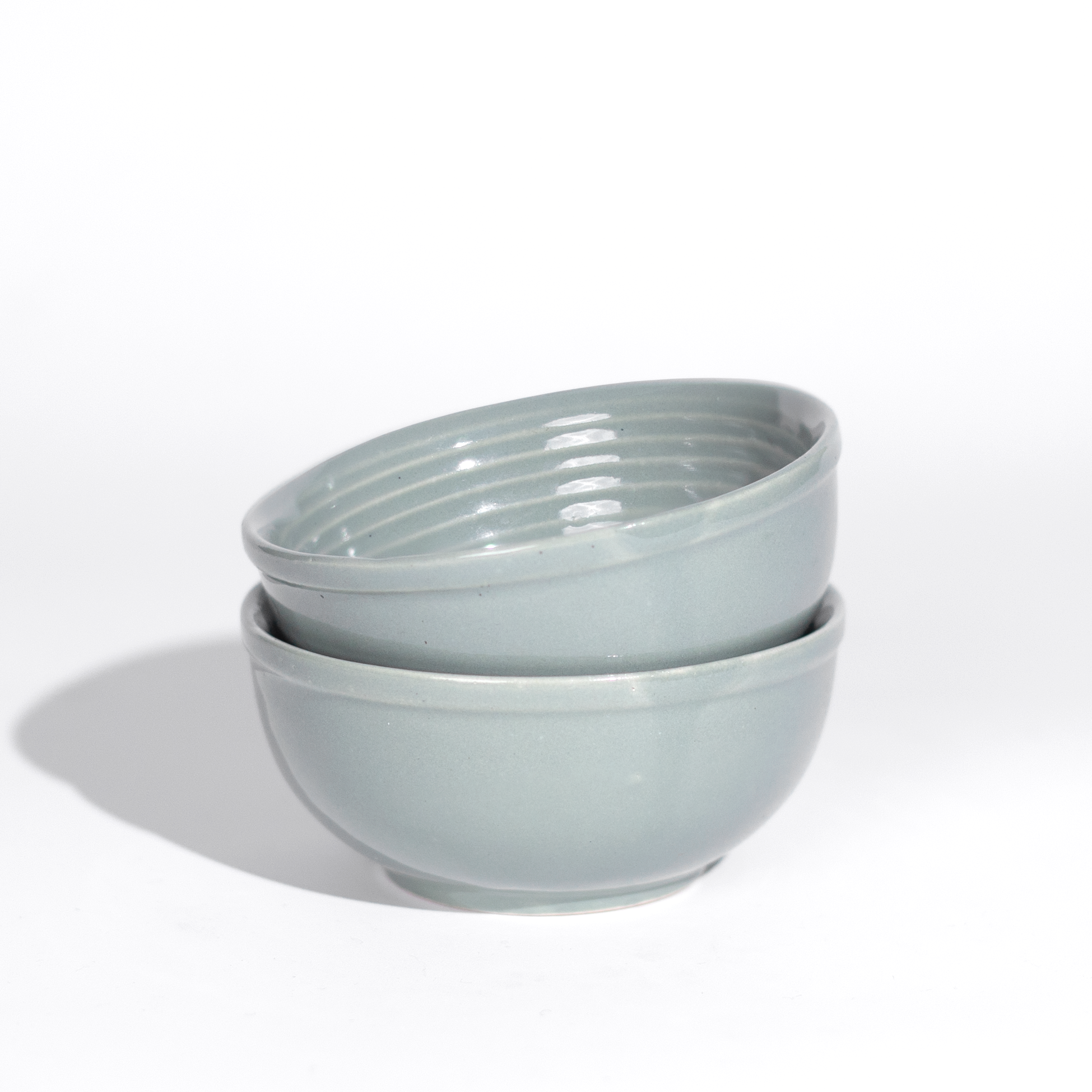 Studio Pottery Ceramic Light Pastel Green Bowls - Set of 2