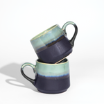 Studio Pottery Pista Green and Black Dual Glazed Cups - Set of 2