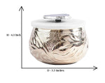 Etched Large Jar in Silver Finish With Marble Lid and Blue Agate Stone Embellishment