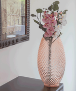 Large Curved Diamond Cut Blush Rose Glass Vase