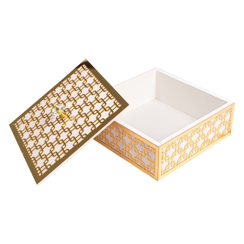 White & Gold Interlink Geometric Design Multipurpose Utility Box