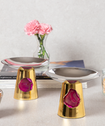 Stainless Steel Platters /Bowls With Pink Agate Stone -Set Of 2