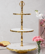 White Marble 3 Tier Dessert Stand With Gold Foiling
