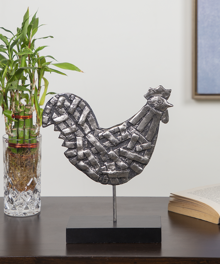 Silver And Black Oxidized Rooster