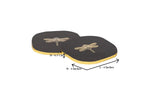 Natural Black Agate Stone Coasters With Brass Dragonfly In Center & Gold Foil Edges (Set Of 2)