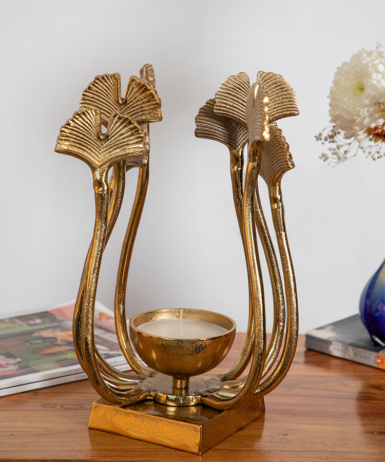 Champagne Gold Lily Candle Holder