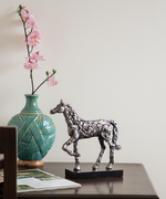 Silver Horse On Wooden Base