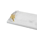 Leaf Handle Gold Silver Decorative Tray on White Marble