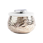 Etched Large Jar in Silver Finish With Marble Lid and Blue Agate Stone Embellishment