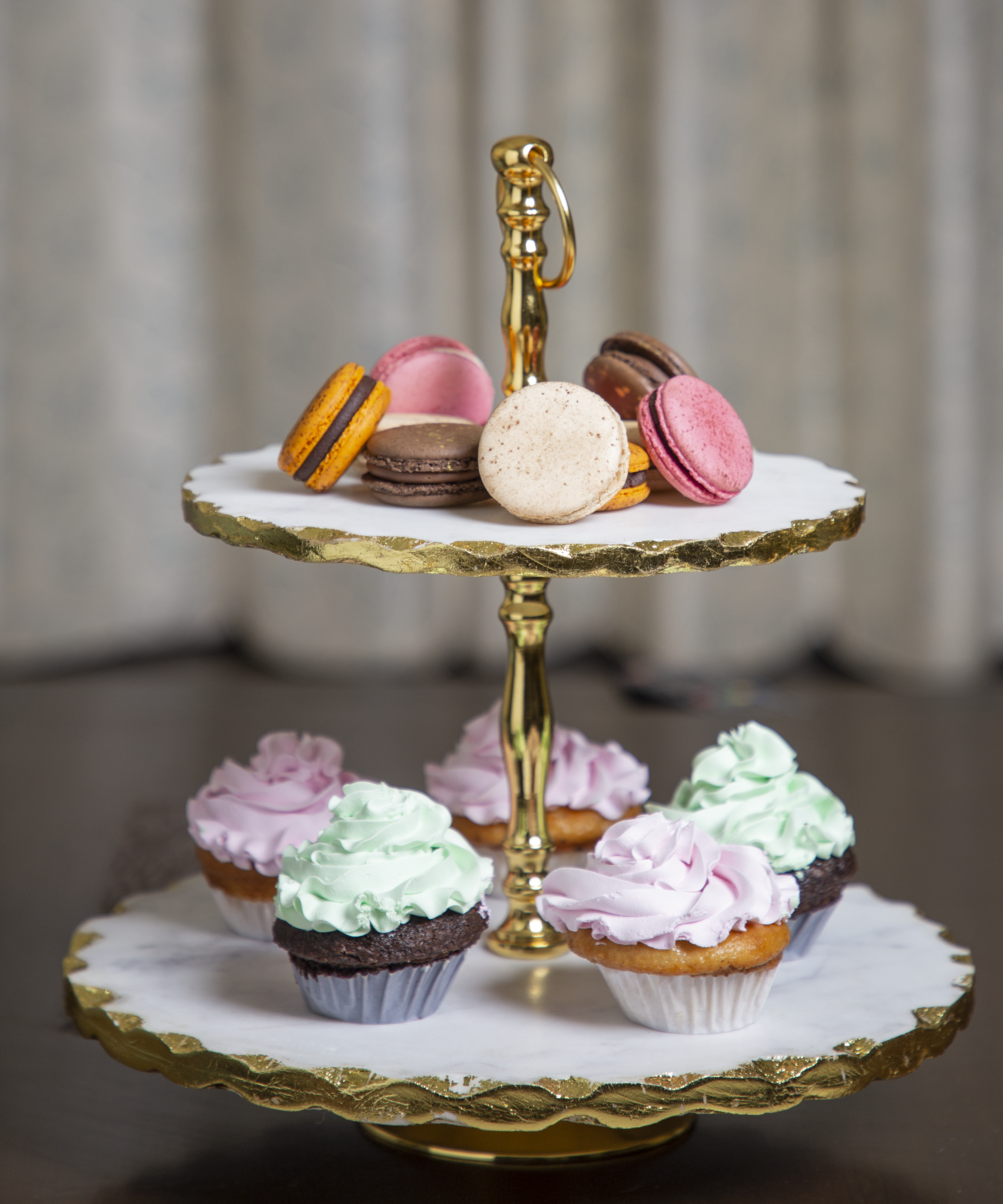 White Marble 2 Tier Dessert Stand With Gold Foiling Nostalgia Homes