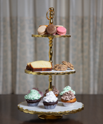 White Marble 3 Tier Dessert Stand With Gold Foiling