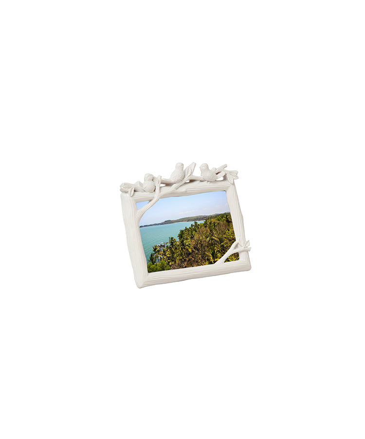 White Birds and Leaves Small Photo Frame