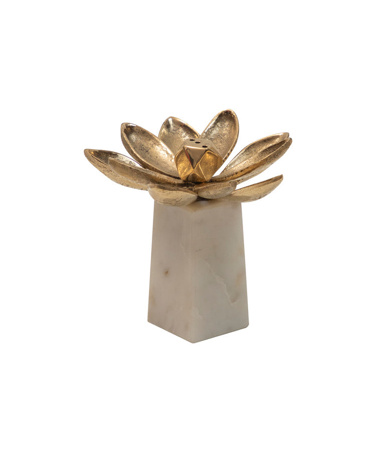 Lotus Incense Holder With Marble White Base