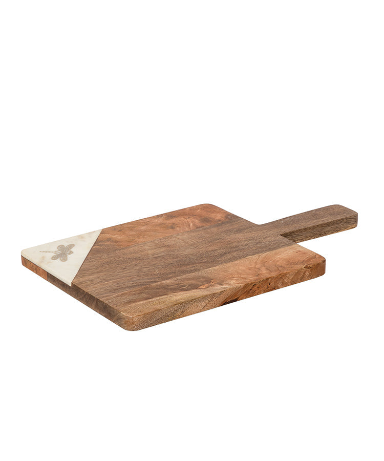 Wood And Marble Rectangle Platter with Dragonfly Motif
